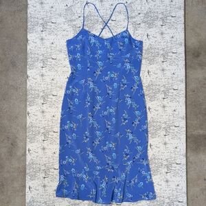 Vintage Y2K Express Blue Floral Print Midi Slip Dress Size 11/12